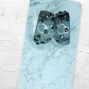 7003. Gray Vintage Plastic Bling Hoop Studded Earrings